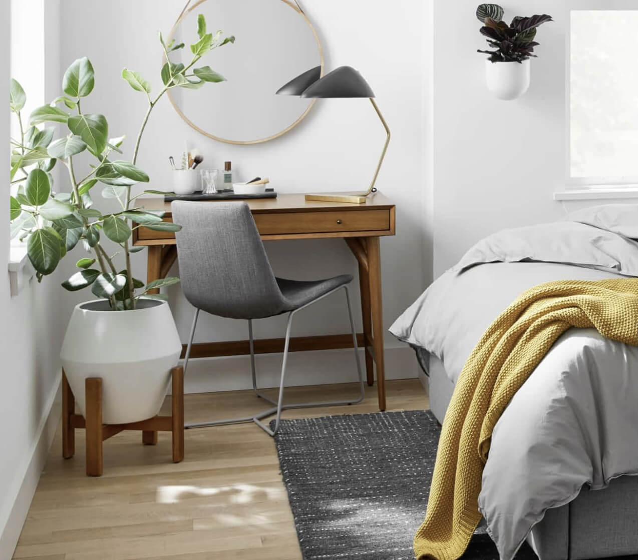 Table set and mirror in bedroom