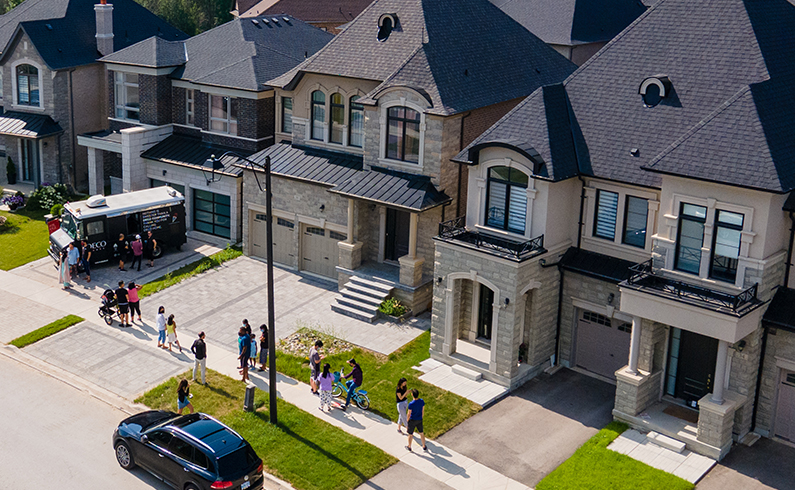 Aerial Street view of a Deco Community