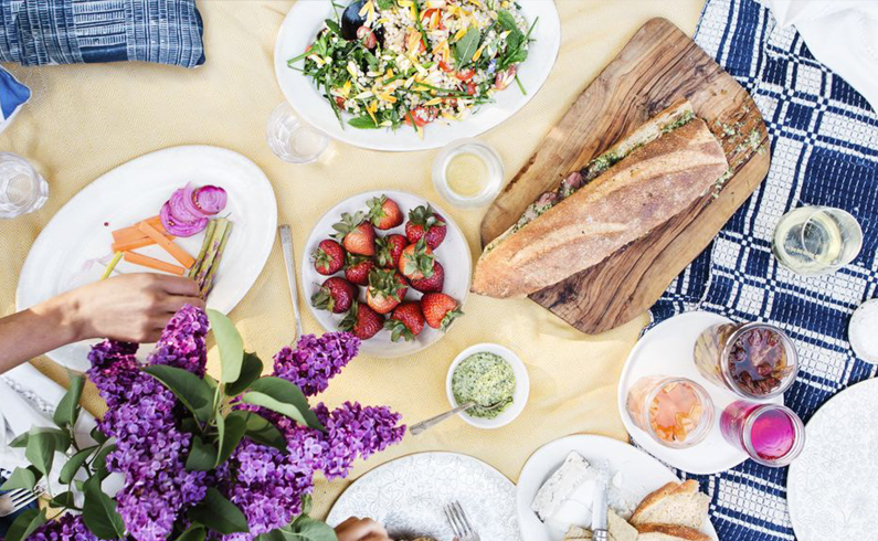 Picnic table with food
